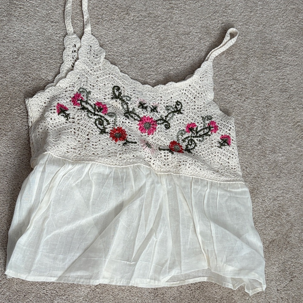 Francesca's Collections Cream Crochet Top